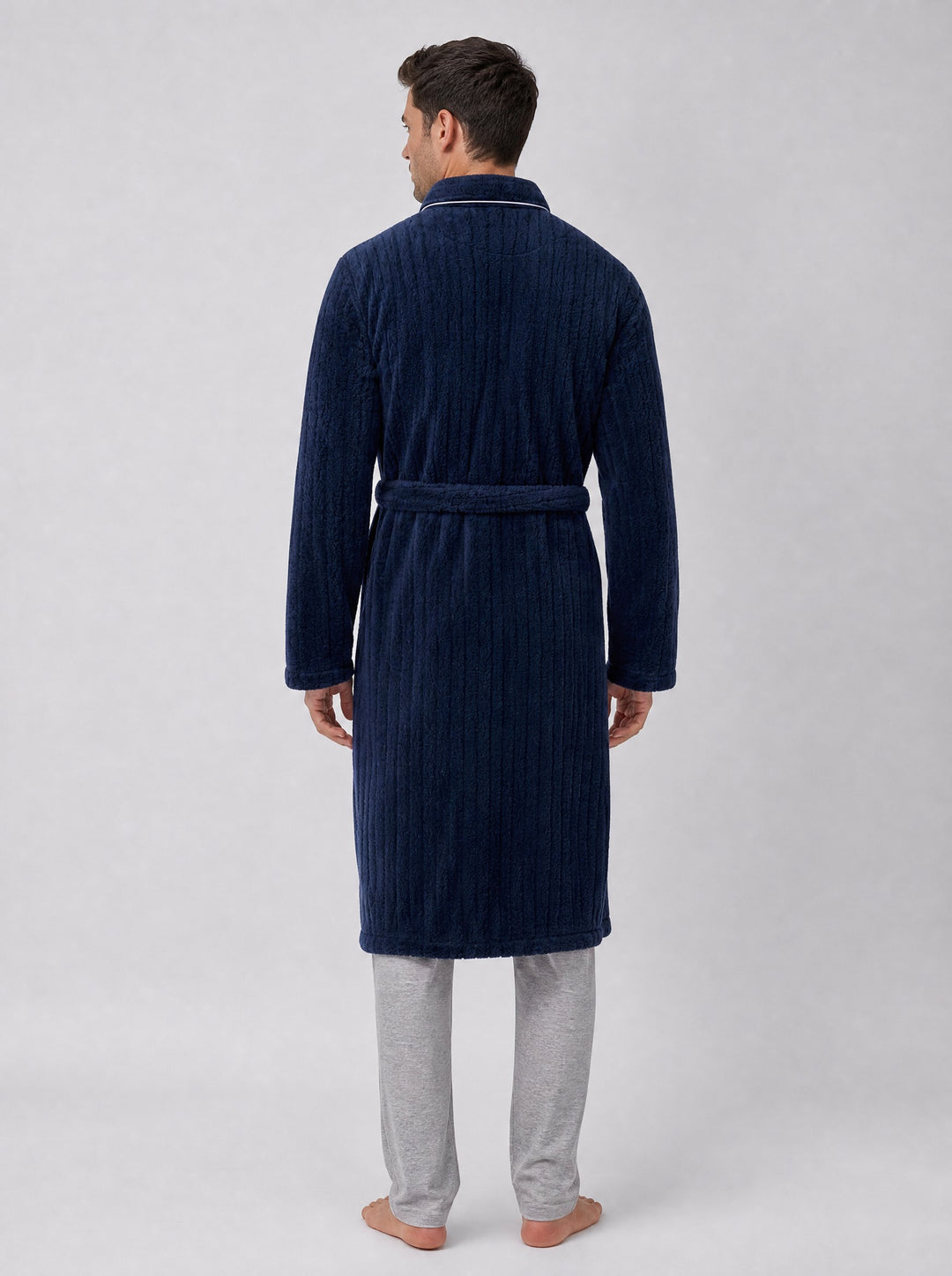 Men's Ribbed Fleece Dressing Gown in navy