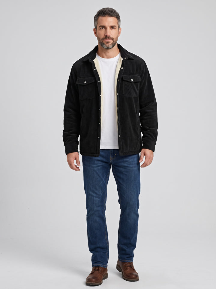 Men's Fleece Lined Corduroy Shirt Jacket in black