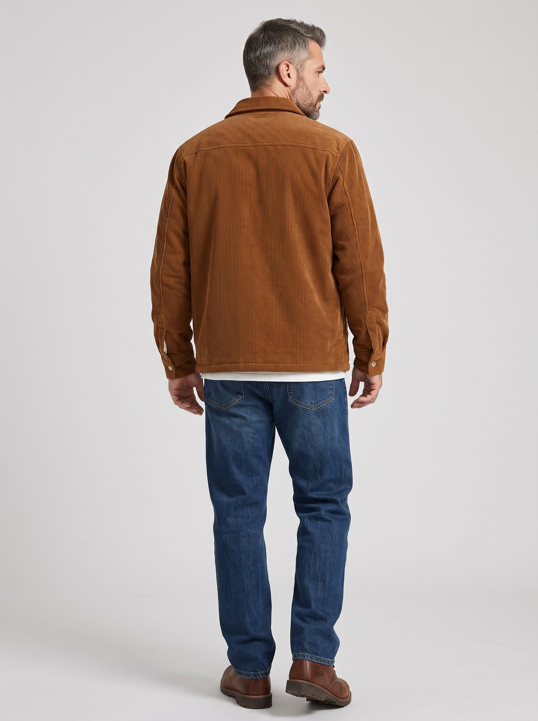 Men's Fleece Lined Corduroy Shirt Jacket in brown