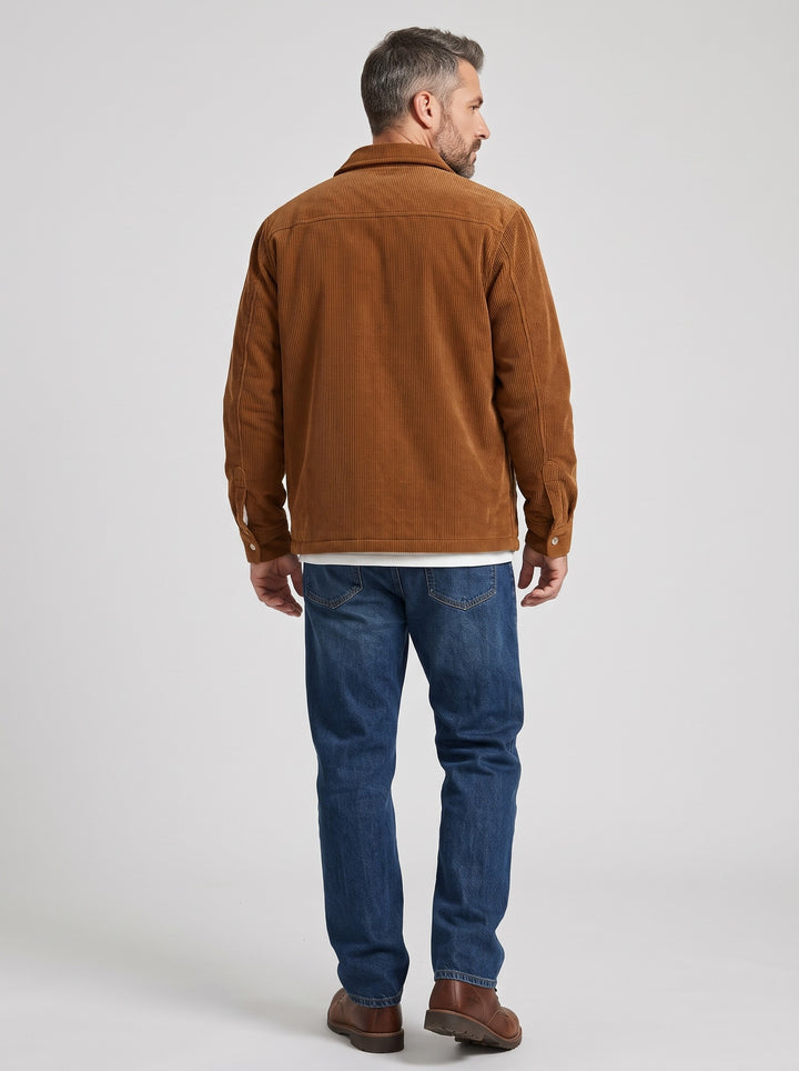 Men's Fleece Lined Corduroy Shirt Jacket in brown