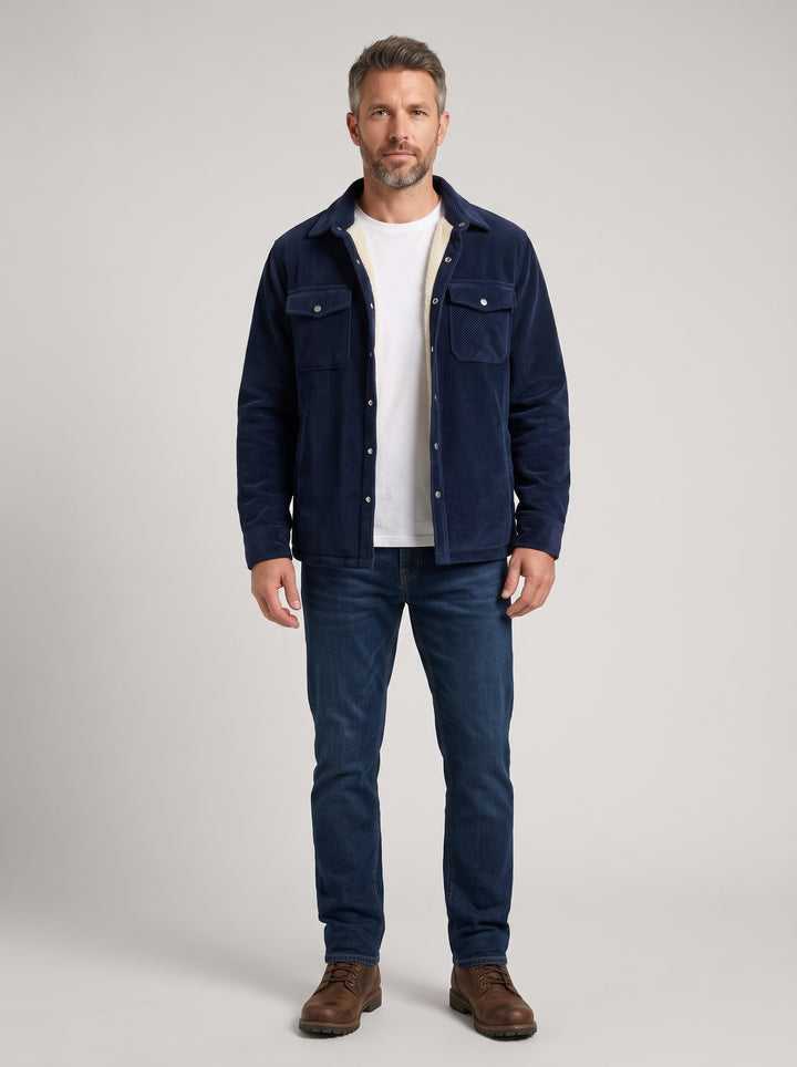Men's Fleece Lined Corduroy Shirt Jacket in navy