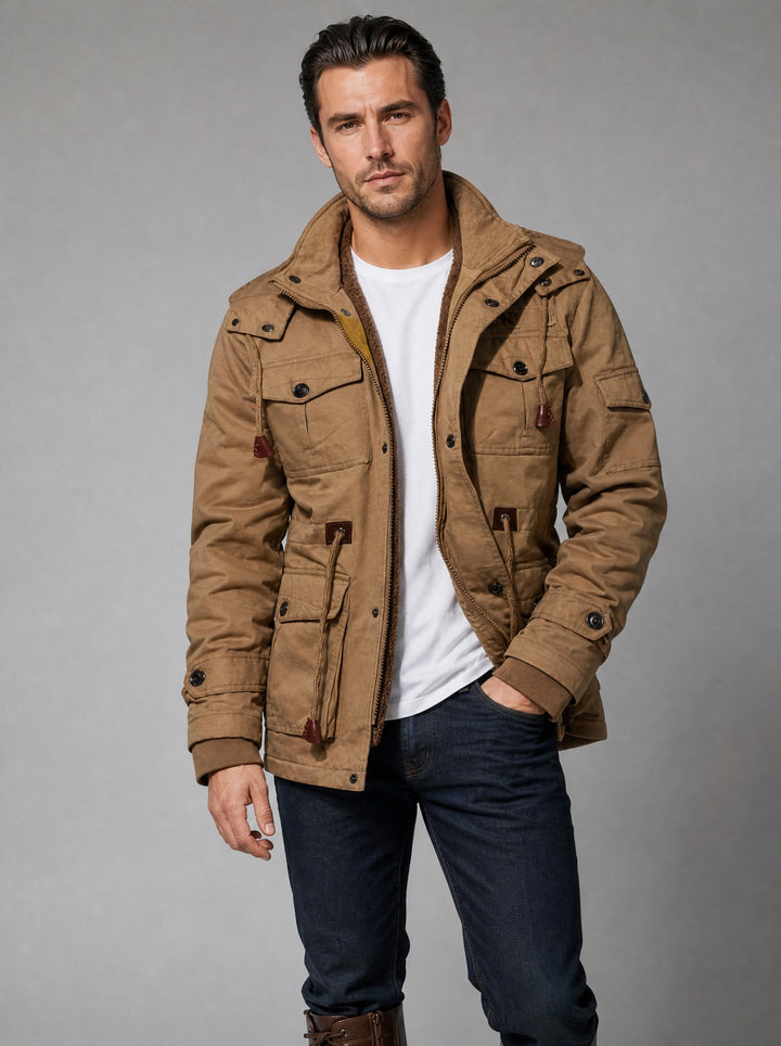 Men's Fleece Lined Utility Jacket in brown