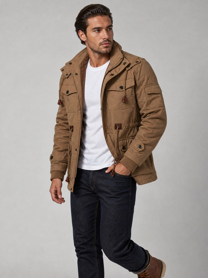 Men's Fleece Lined Utility Jacket in brown