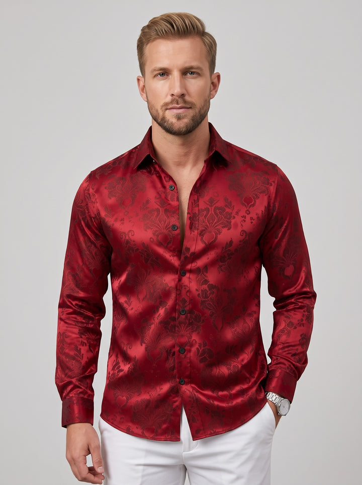 Men's Red Floral Jacquard Dress Shirt in red