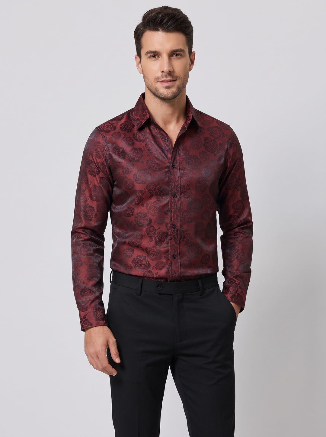 Men's Floral Jacquard Party Shirt