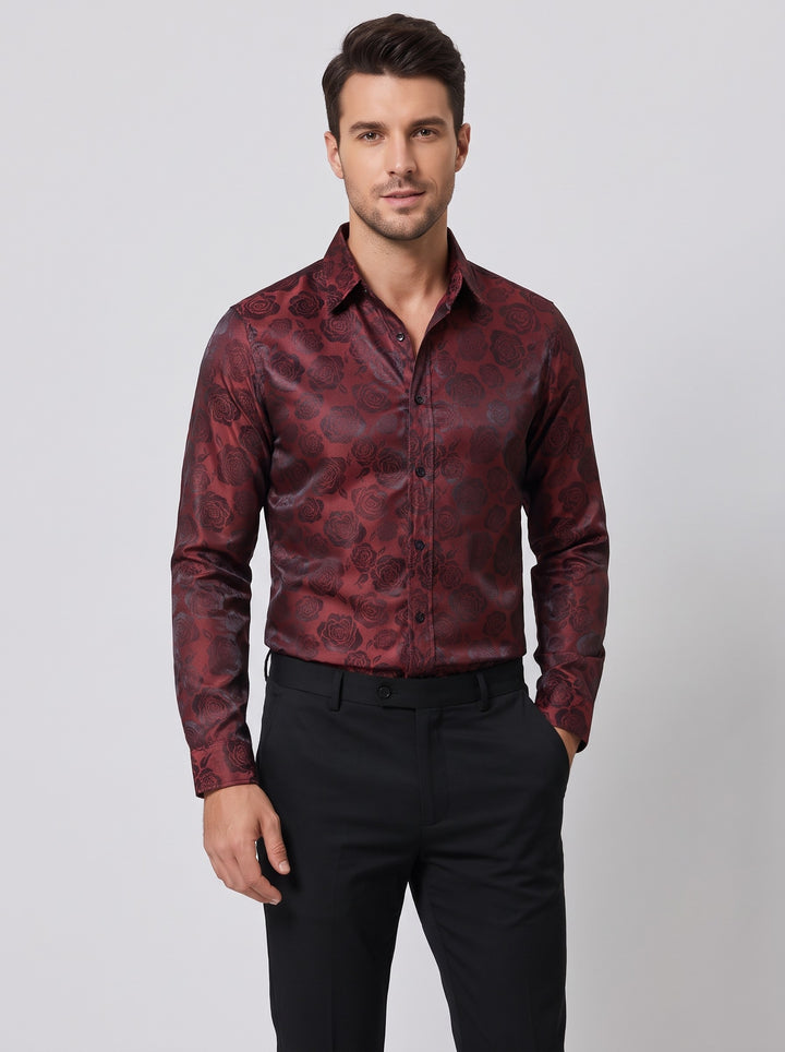 Men's Floral Jacquard Party Shirt