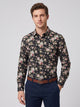 Men's Floral Print Long Sleeve Shirt in black floral