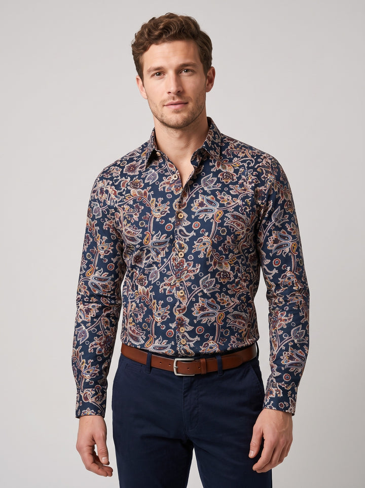 Men's Floral Print Long Sleeve Shirt in navy floral
