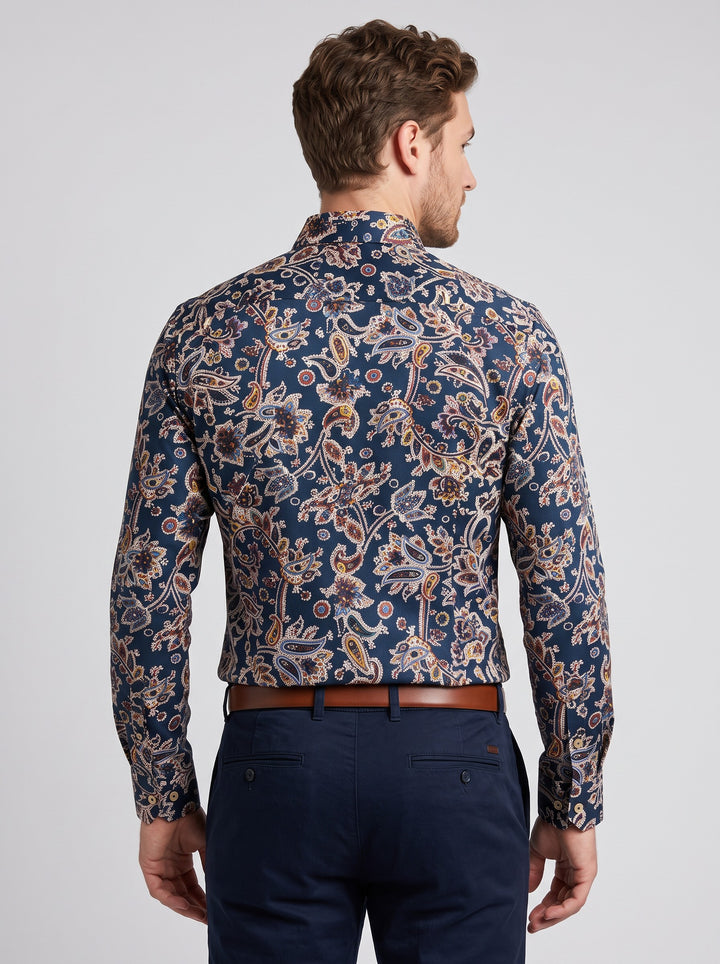 Men's Floral Print Long Sleeve Shirt in navy floral