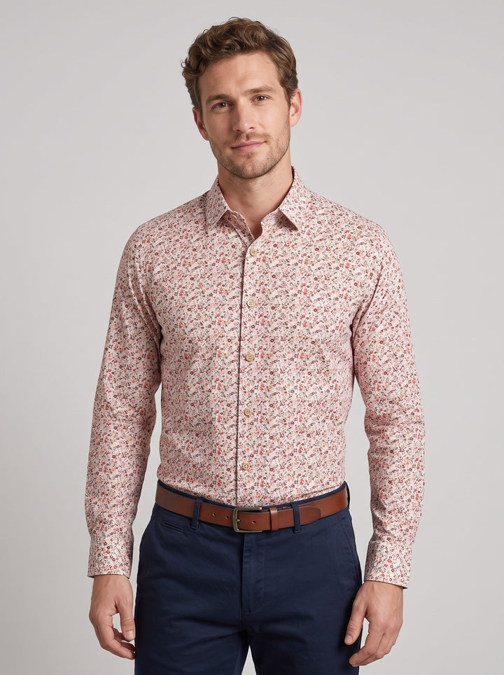 Men's Floral Print Long Sleeve Shirt in red floral