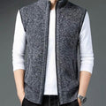Men's sleeveless textured cardigan vest with stand collar and front zip