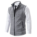 Men's sleeveless textured cardigan vest with stand collar and front zip