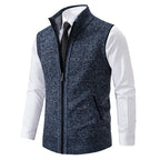 Men's sleeveless textured cardigan vest with stand collar and front zip