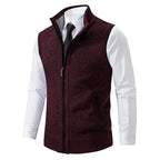 Men's sleeveless textured cardigan vest with stand collar and front zip