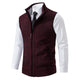 Men's sleeveless textured cardigan vest with stand collar and front zip