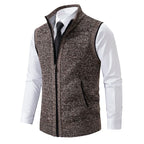 Men's sleeveless textured cardigan vest with stand collar and front zip
