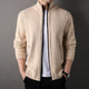 Men's textured knit cardigan with stand collar, zip fastening and ribbed trims