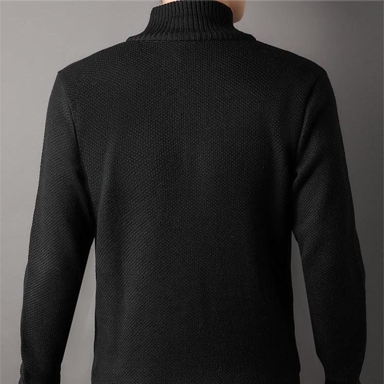 Men's textured knit cardigan with stand collar, zip fastening and ribbed trims