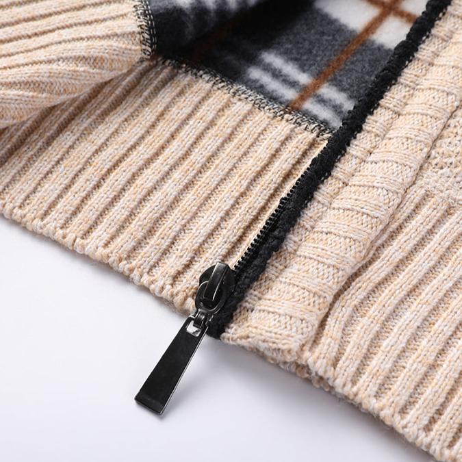 Men's textured knit cardigan with stand collar, zip fastening and ribbed trims
