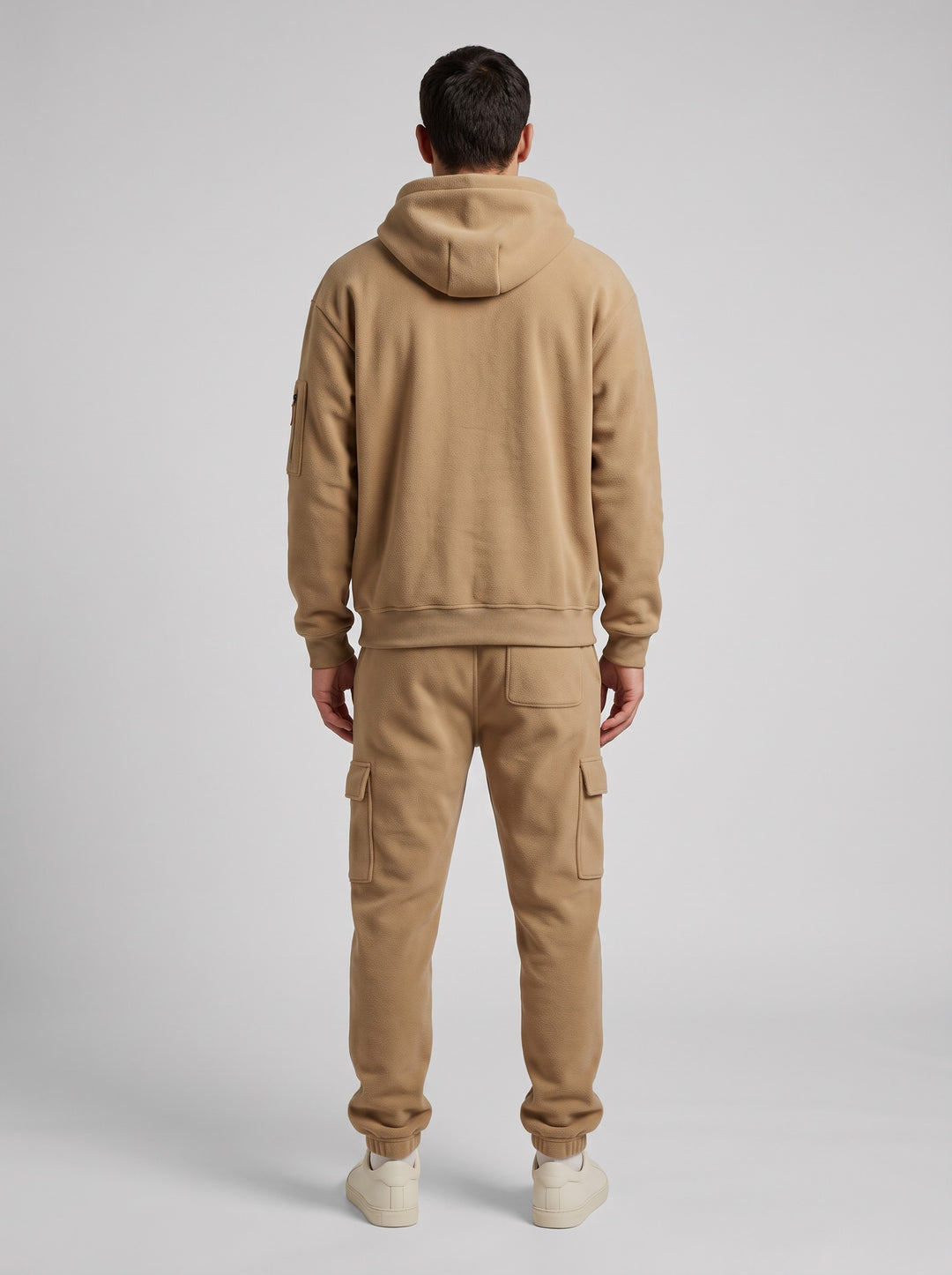 Men's Half-Zip Hooded Tracksuit with Cargo Joggers in khaki