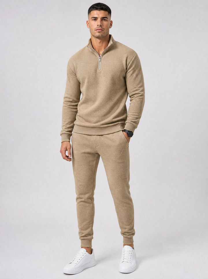 Men's Textured Half-Zip Tracksuit in beige