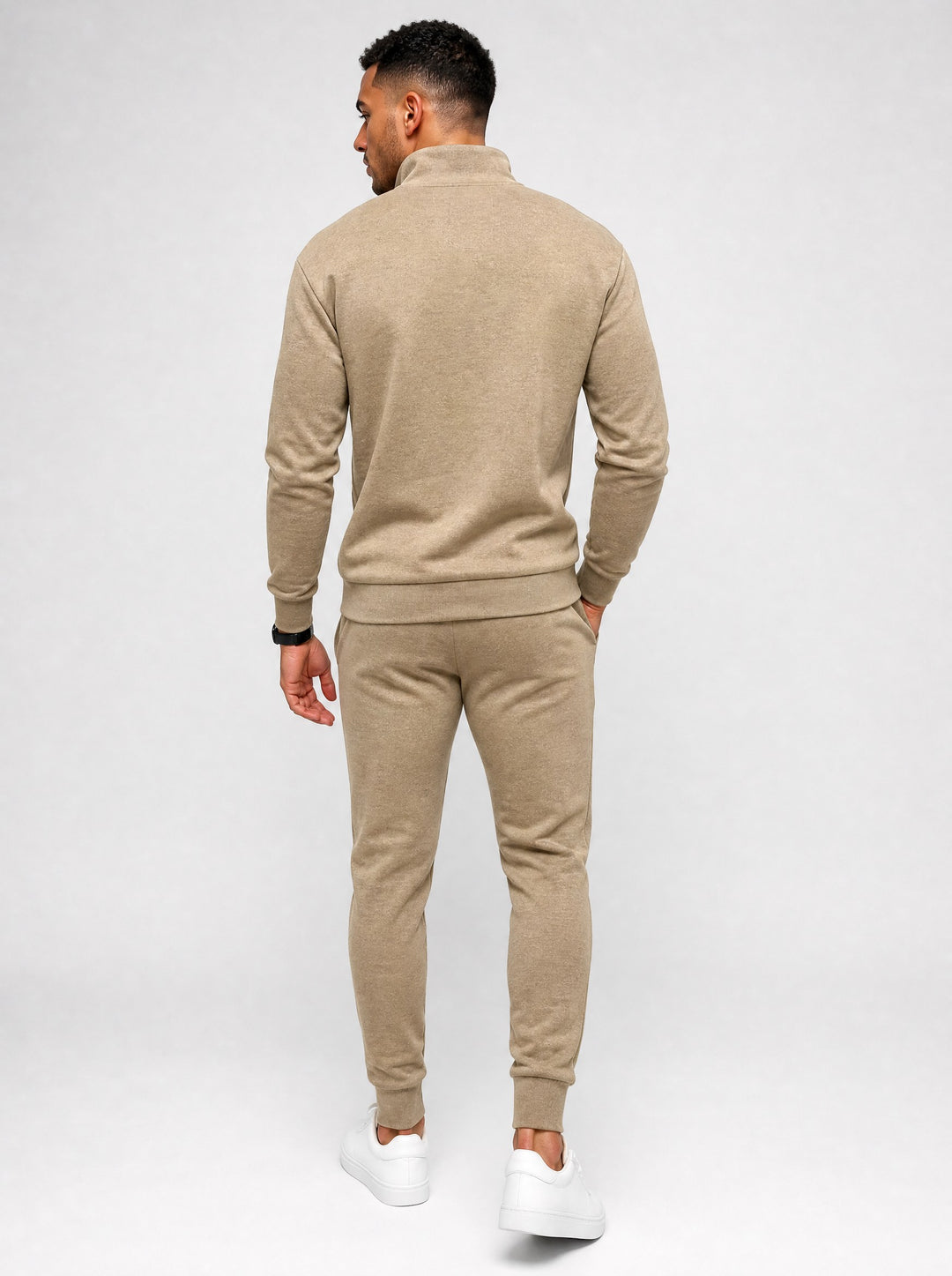 Men's Textured Half-Zip Tracksuit in beige