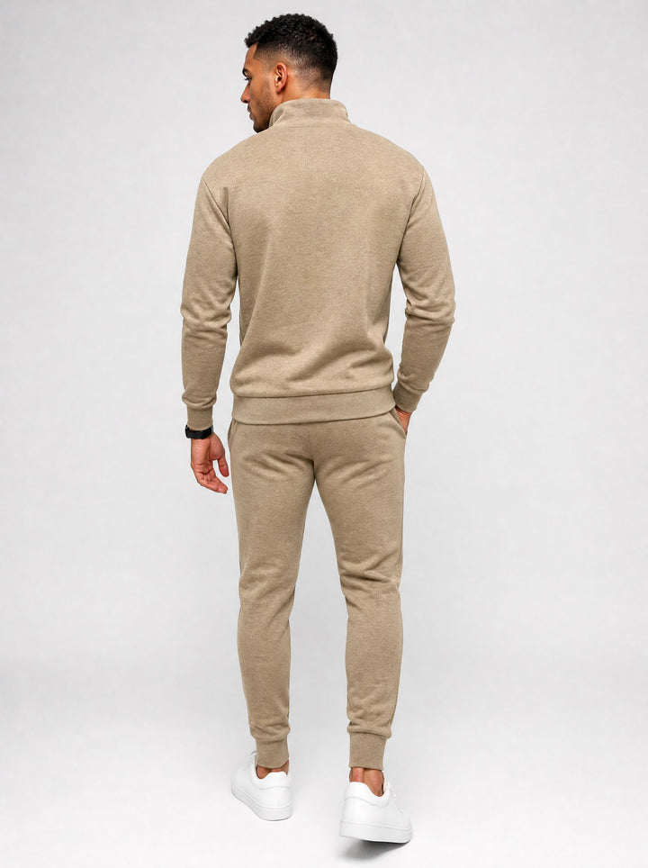 Men's Textured Half-Zip Tracksuit in beige