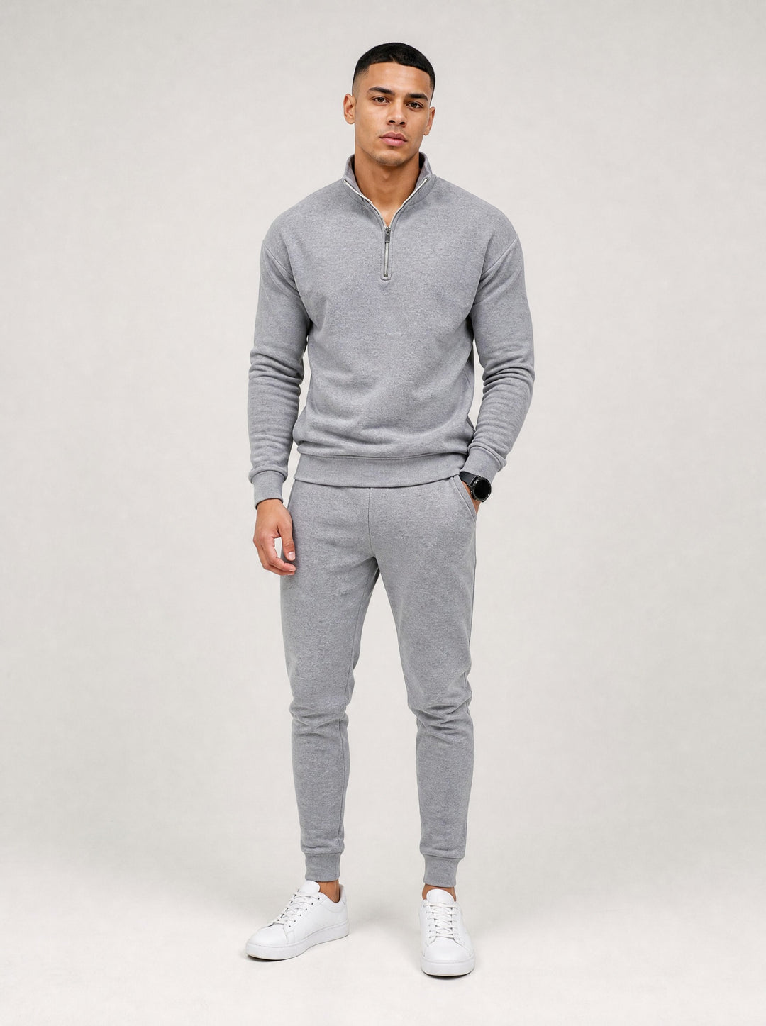 Men's Textured Half-Zip Tracksuit in grey