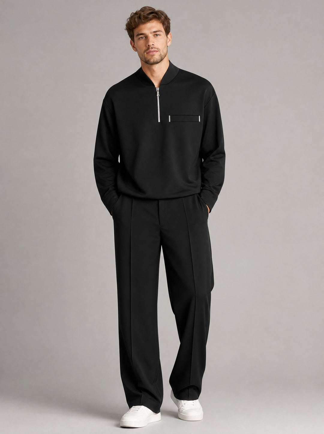 Men's Half-Zip Two-Piece Set in black