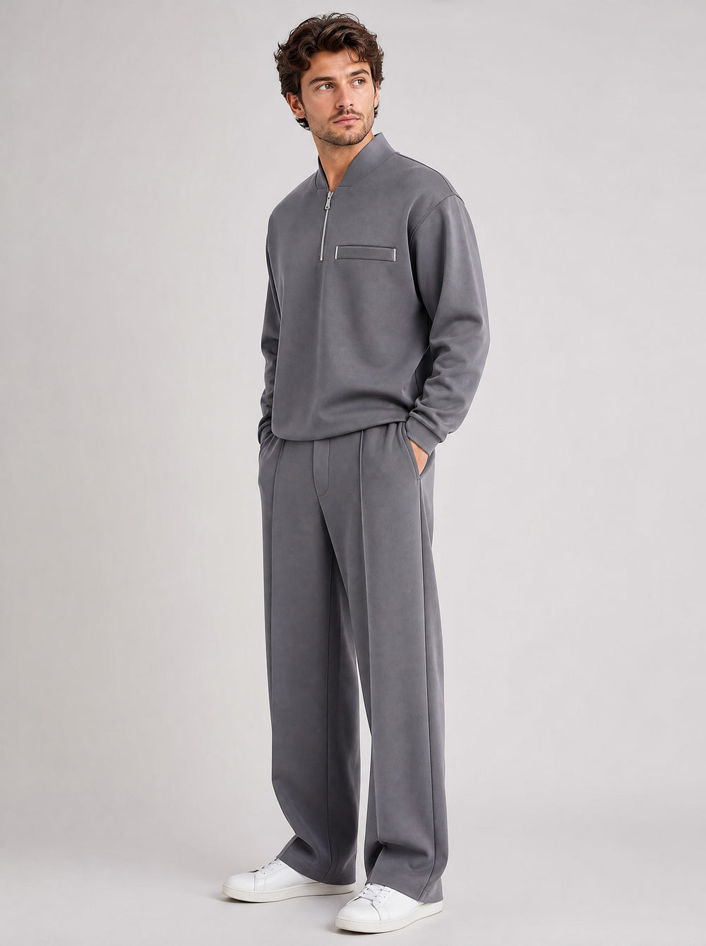 Men's Half-Zip Two-Piece Set in grey