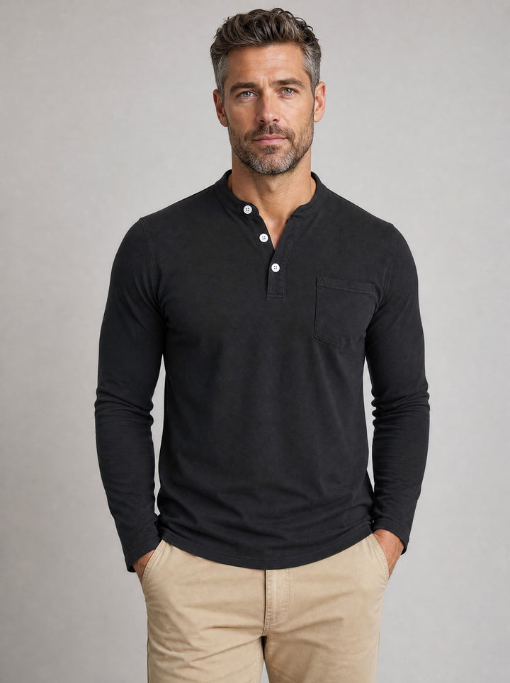 Men's Grandad Collar Henley Shirt in black