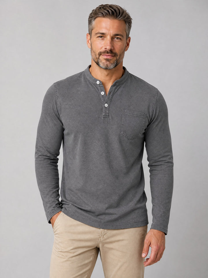 Men's Grandad Collar Henley Shirt in dark grey