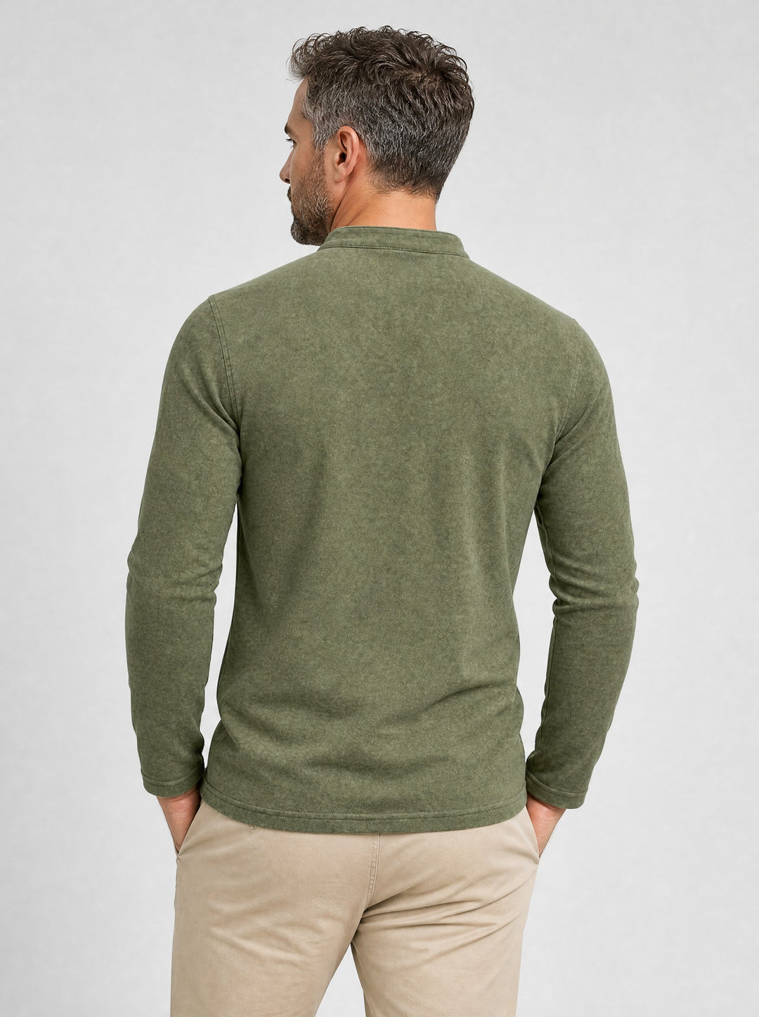 Men's Grandad Collar Henley Shirt in military green