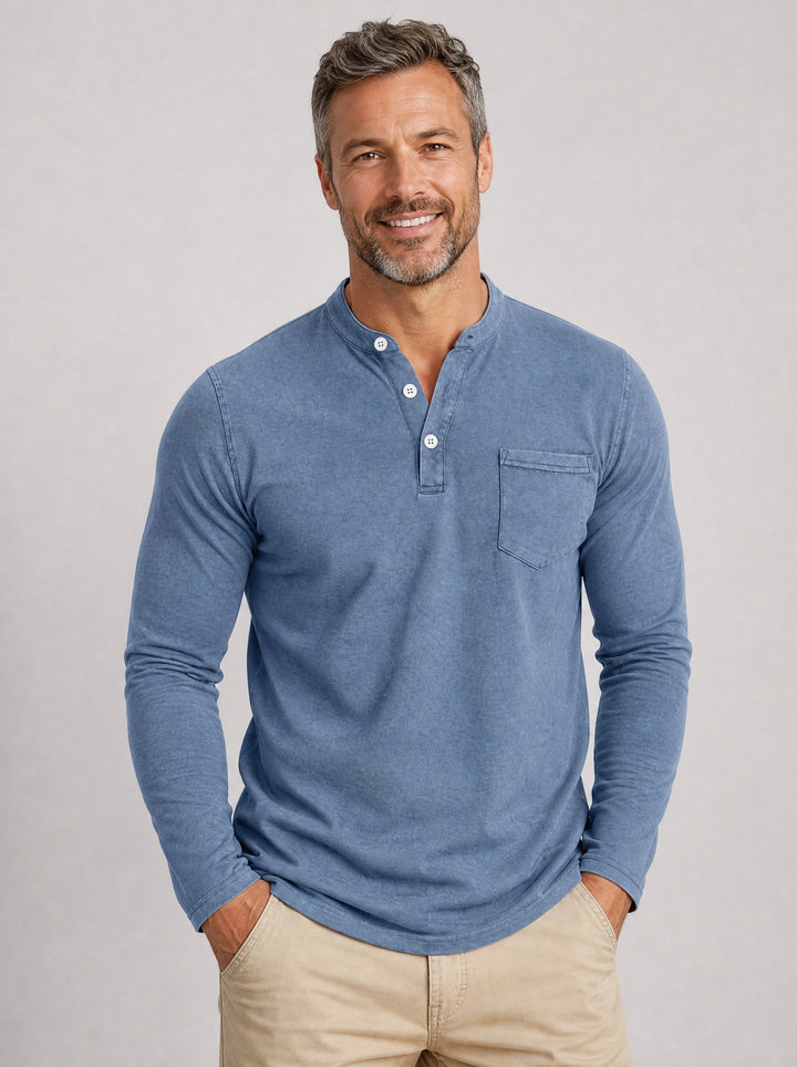 Men's Grandad Collar Henley Shirt in navy blue
