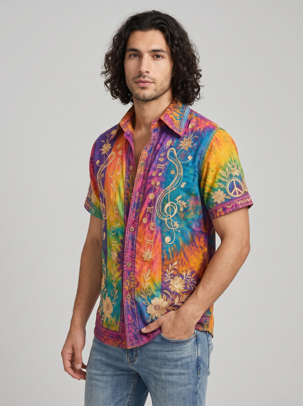 Men's Hippie Floral Print Shirt