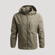 Men's hooded full-zip windbreaker jacket with long sleeves and zipped chest pocket