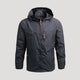 Men's hooded full-zip windbreaker jacket with long sleeves and zipped chest pocket