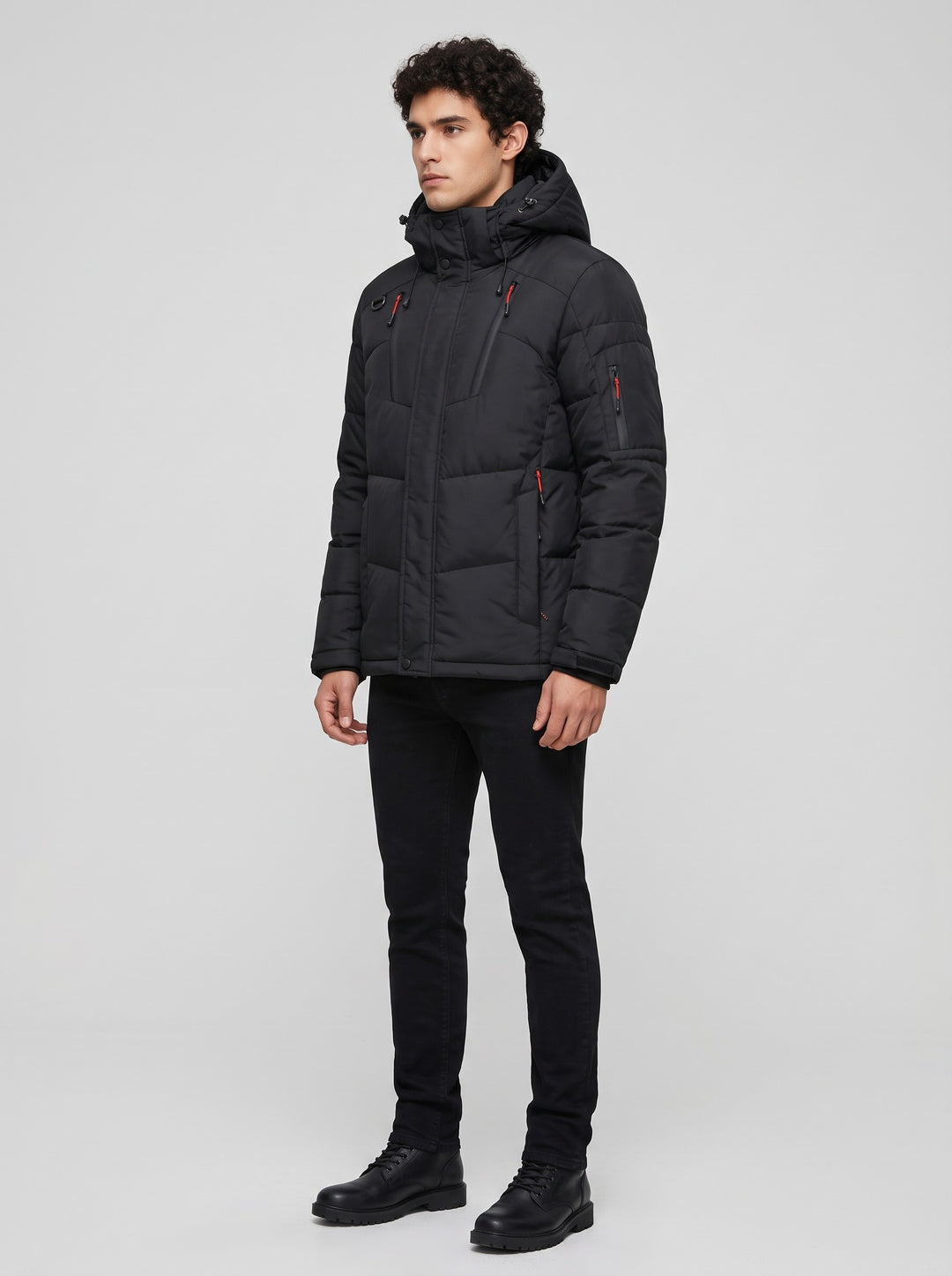 Men's Insulated Hooded Puffer Jacket in black