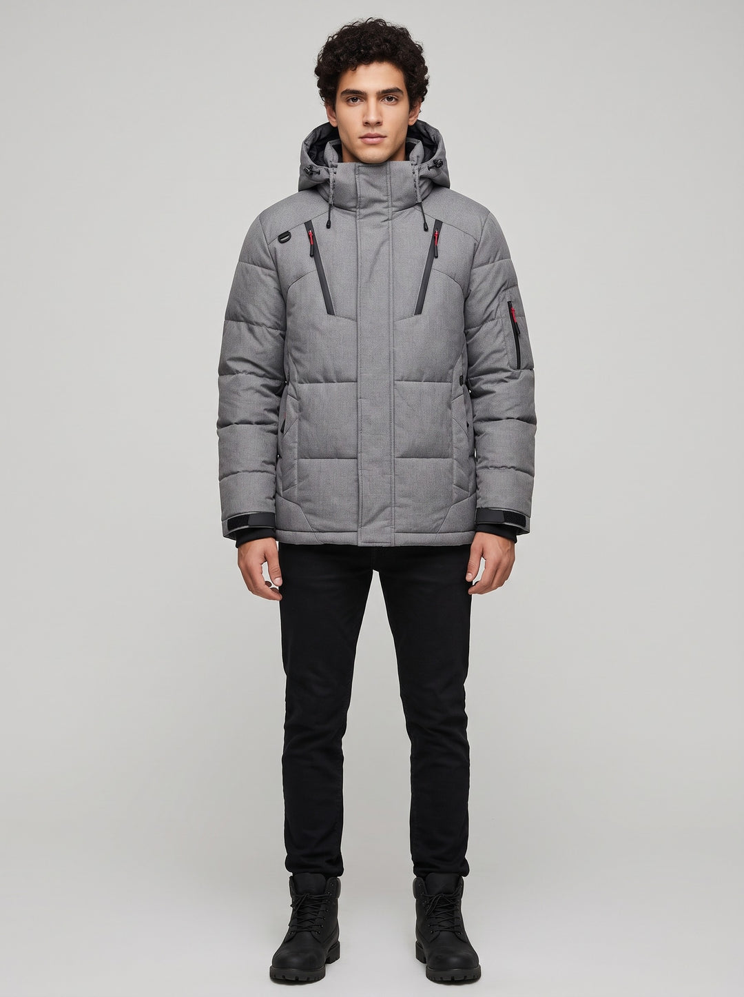 Men's Insulated Hooded Puffer Jacket in grey
