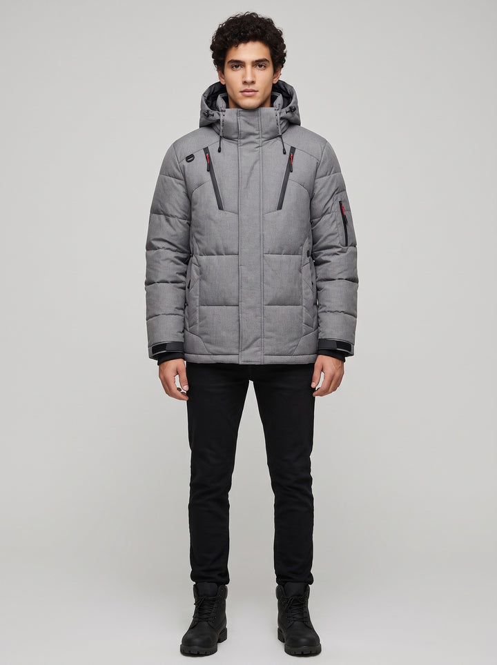 Men's Insulated Hooded Puffer Jacket in grey