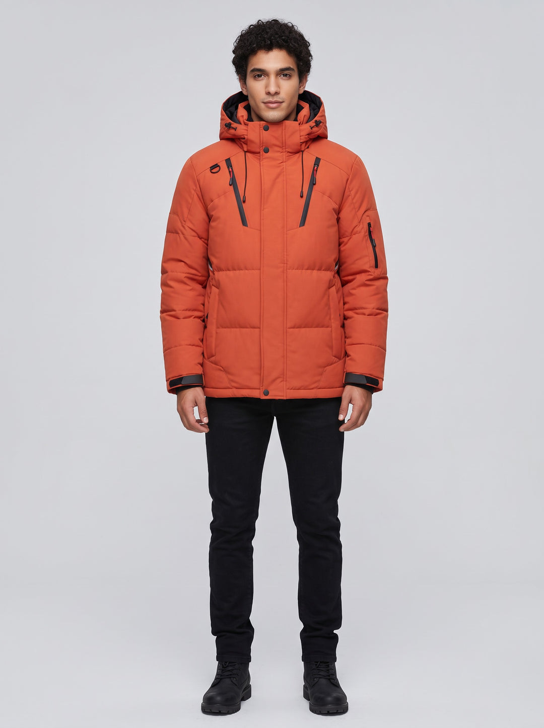 Men's Insulated Hooded Puffer Jacket in orange