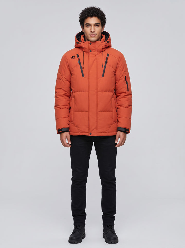 Men's Insulated Hooded Puffer Jacket in orange