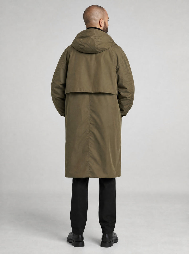 Men's Hooded Trench Coat in olive