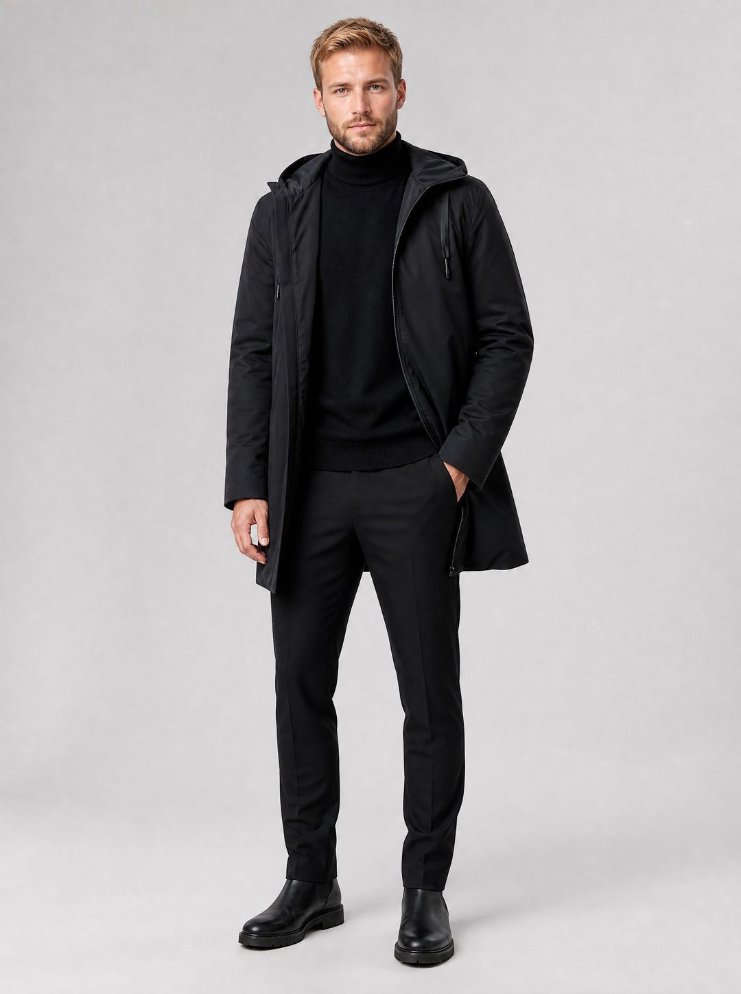 Men's Hooded Winter Parka in black