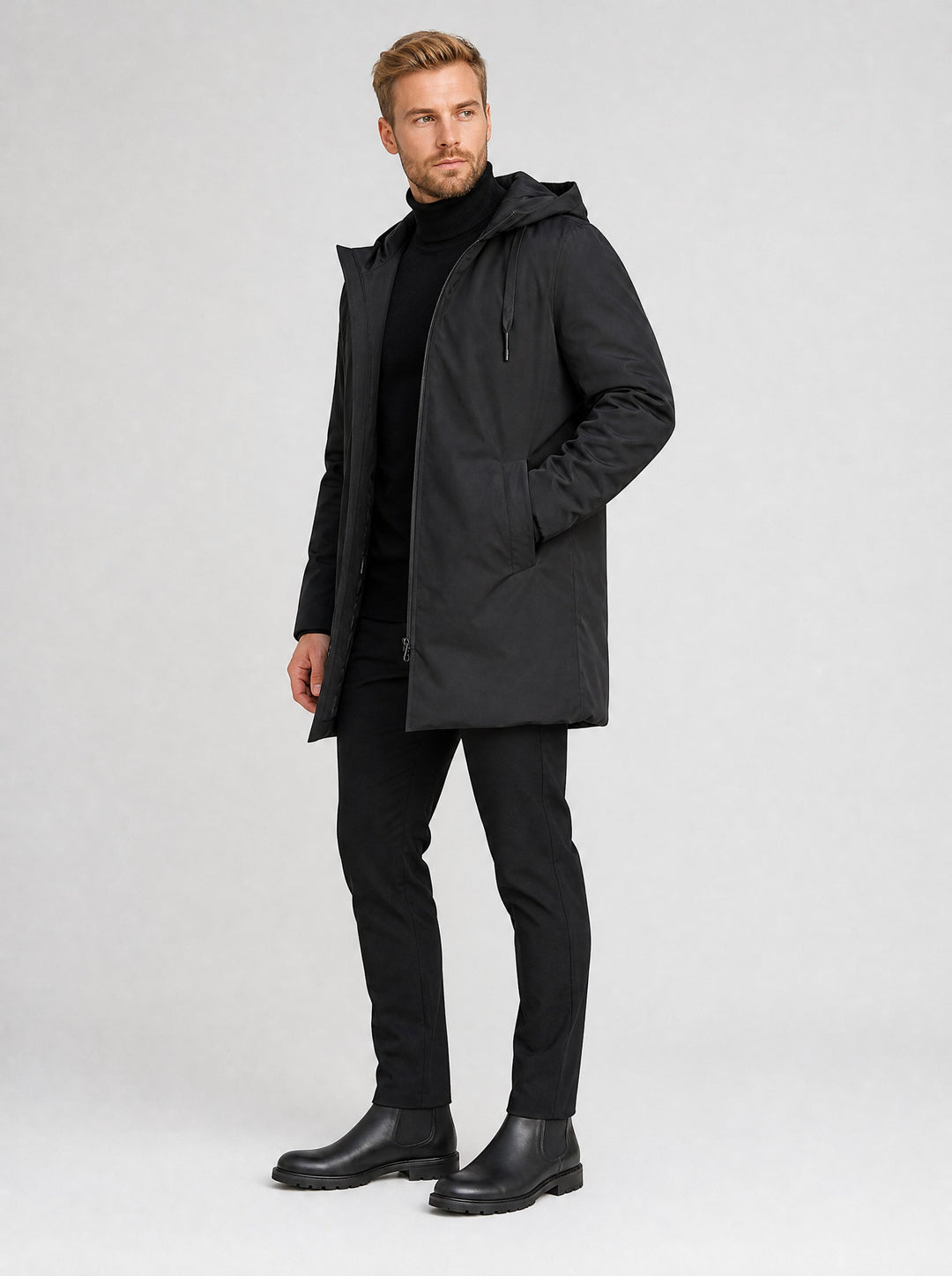 Men's Hooded Winter Parka in black