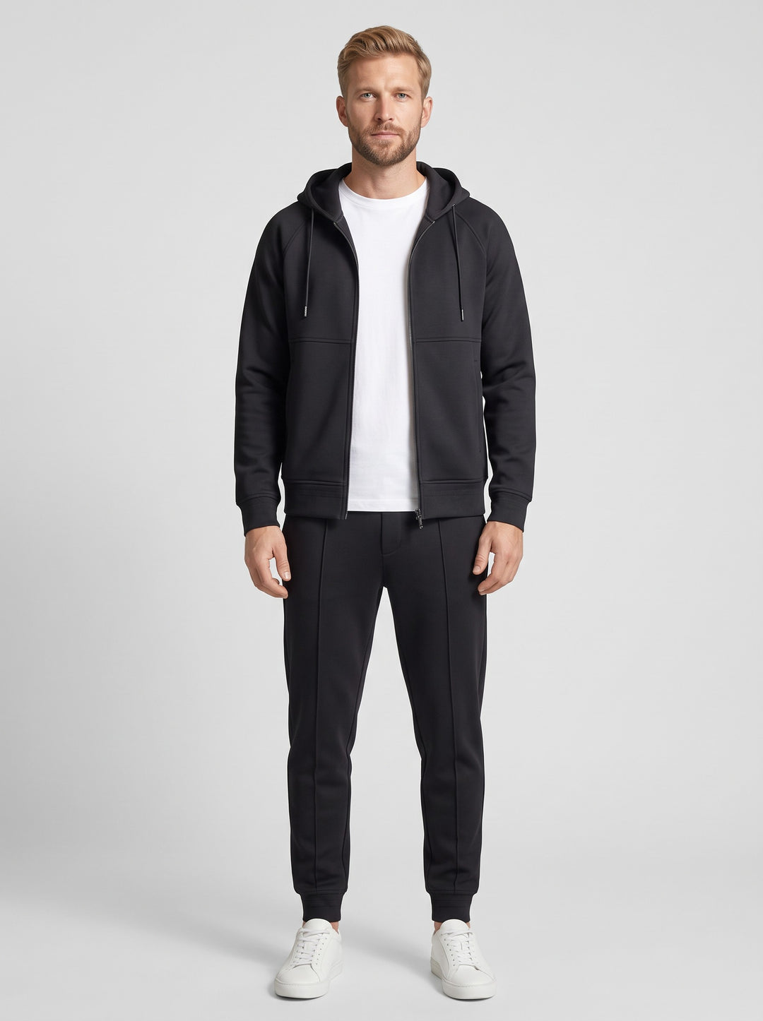 Men's Hooded Zip-Up Scuba Tracksuit in black