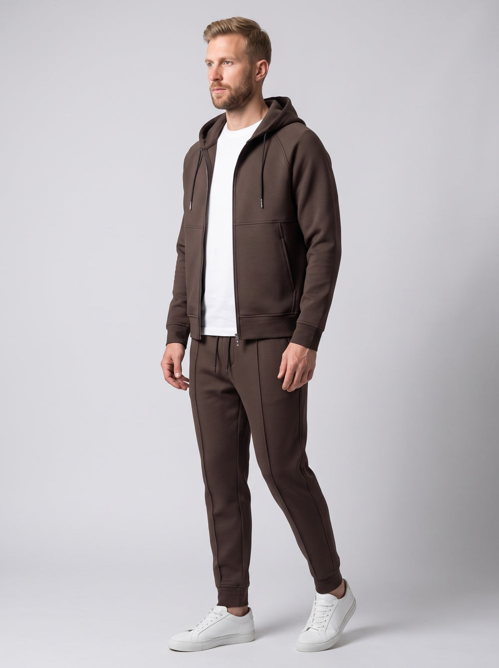 Men's Hooded Zip-Up Scuba Tracksuit in brown