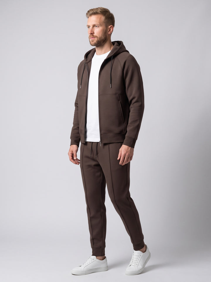 Men's Hooded Zip-Up Scuba Tracksuit in brown