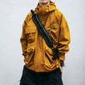 Men's hooded multi-pocket windbreaker jacket with zip front