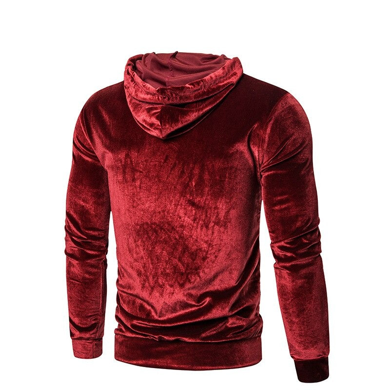 Men's long-sleeve velour hoodie with drawstring hood